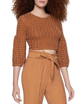 BCBGeneration Balloon-Sleeve Cropped Top | Bloomingdale's