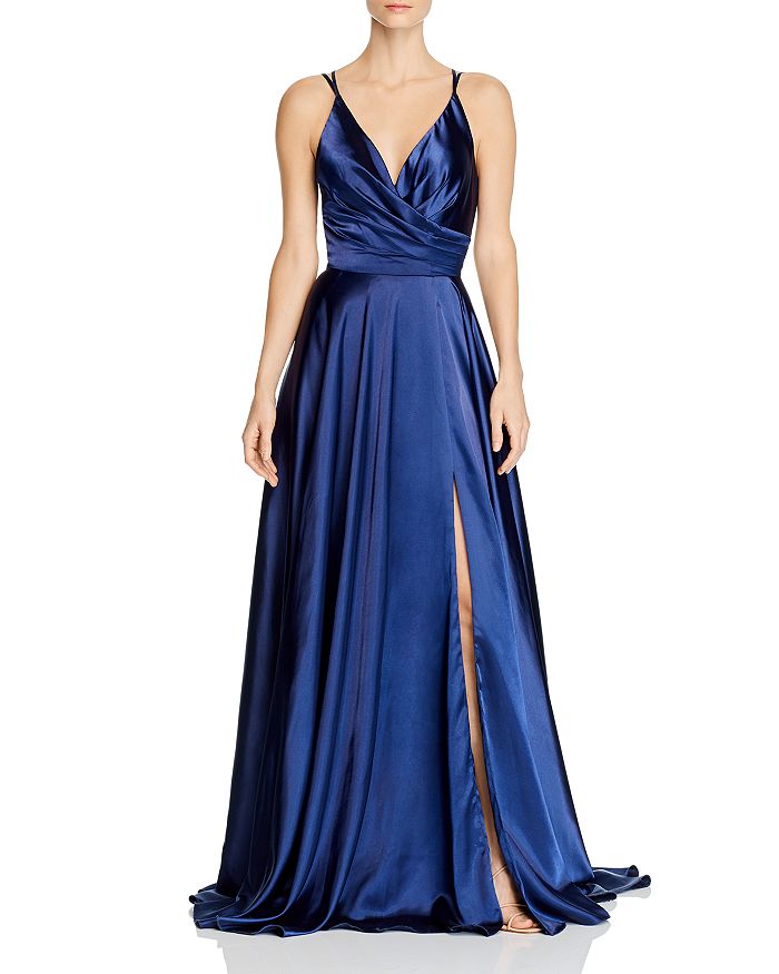 Faviana Couture Charmeuse Pleated Lace-Back Gown | Bloomingdale's