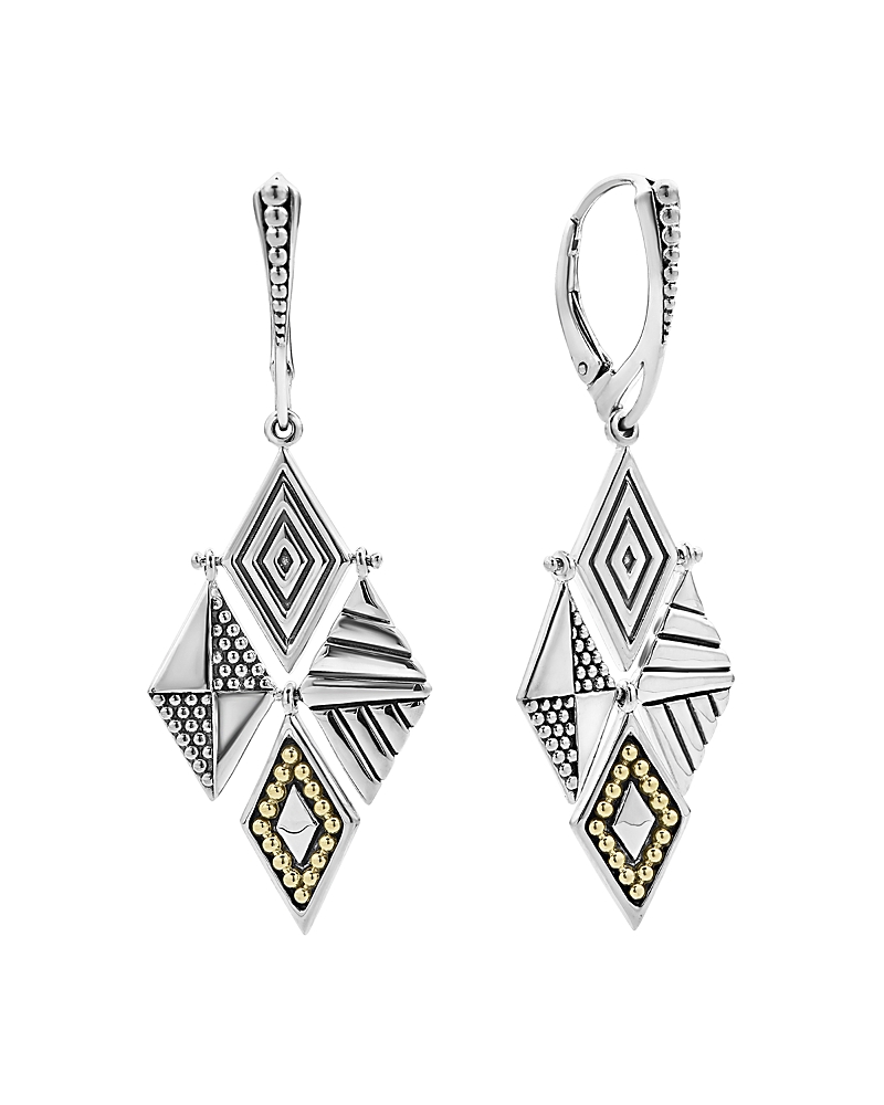 Lagos Sterling Silver & 18k Yellow Gold Signature Caviar Lightweight Four Drop Earrings In Silver