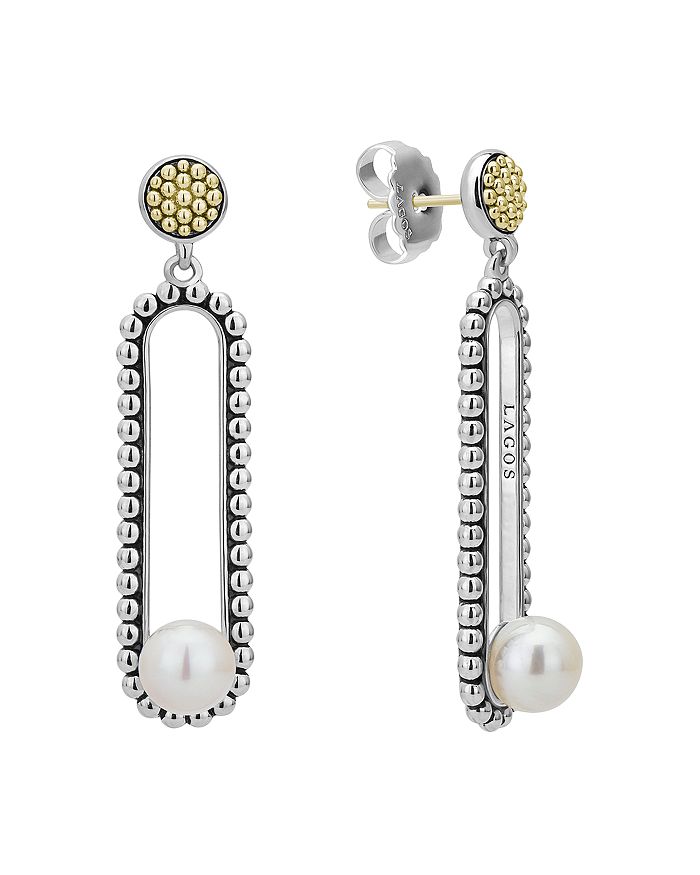 LAGOS 18K YELLOW GOLD & STERLING SILVER LUNA CULTURED FRESHWATER PEARL DROP EARRINGS,01-81830-M
