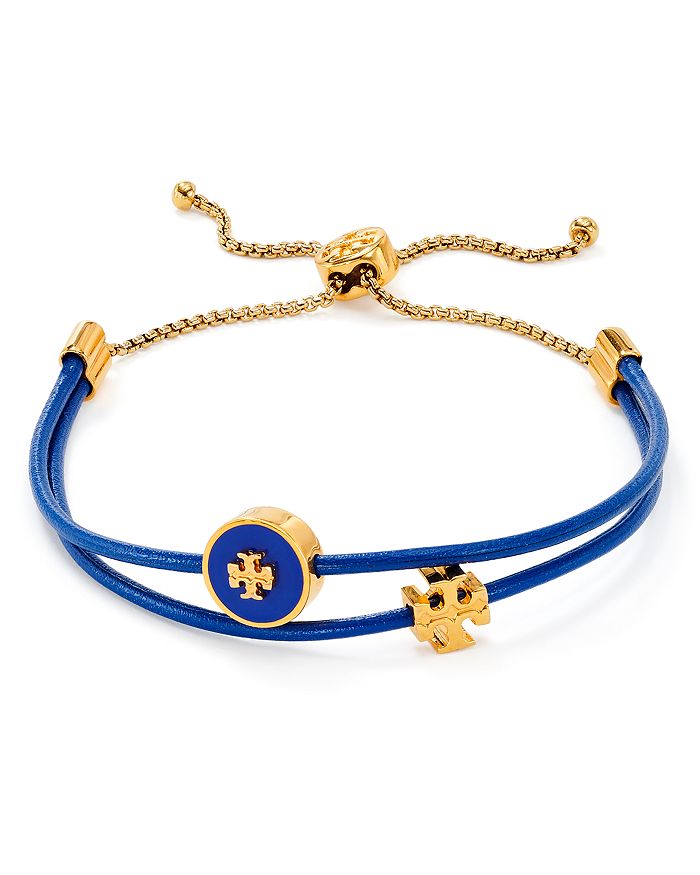 Tory Burch Kira Enamel Logo Slider Bracelet In Gold/blue