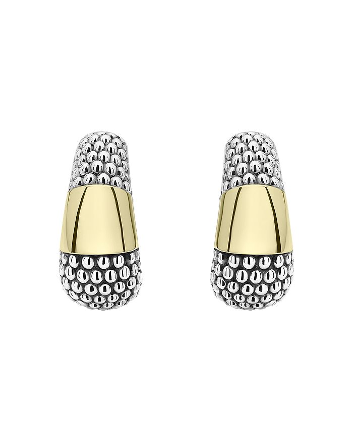 Shop Lagos 18k Yellow Gold & Sterling Silver High Bar Caviar Huggie Earrings In Gold/silver