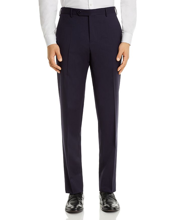 Zanella Devon Flat Front Classic Fit Bird's Eye Wool Dress Pants In Navy