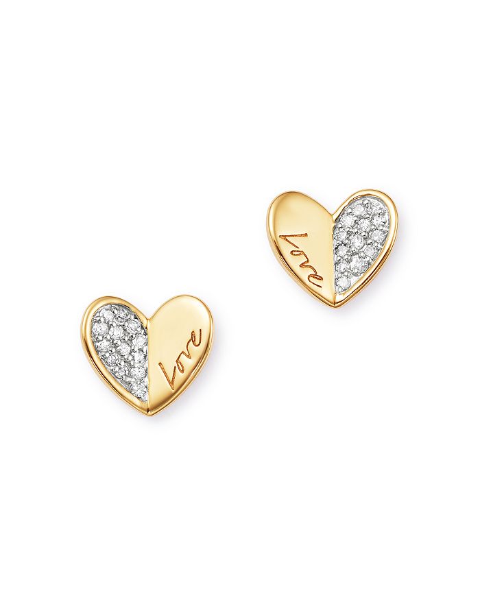 Adina Reyter Diamond Love Folded Heart Stud Earrings In 14k Gold, 0.08 Ct. T.w. In White/gold