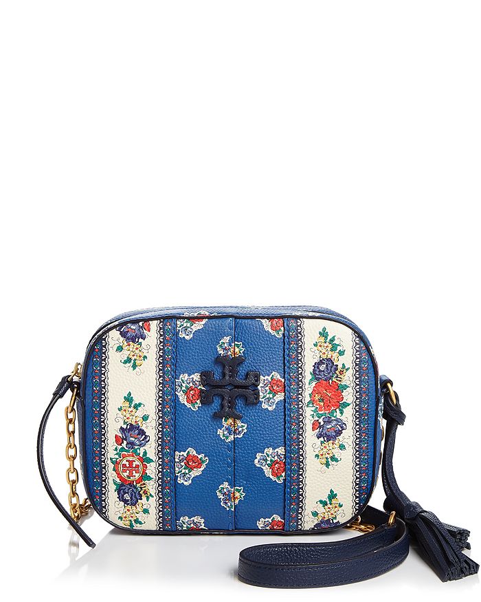 Mcgraw Floral Leather Crossbody Camera Bag In Blue Tea Rose Border