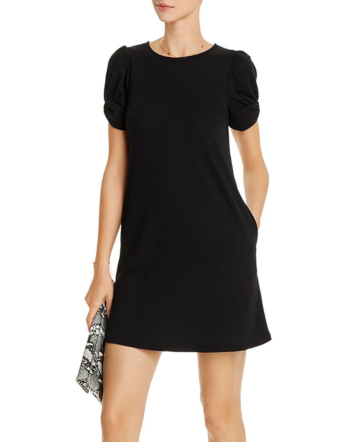 Aqua Puff-sleeve Ribbed Dress - 100% Exclusive In Black