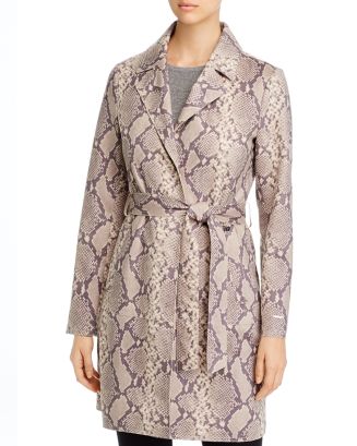 Tahari retailer long black and green snakeskin print coat