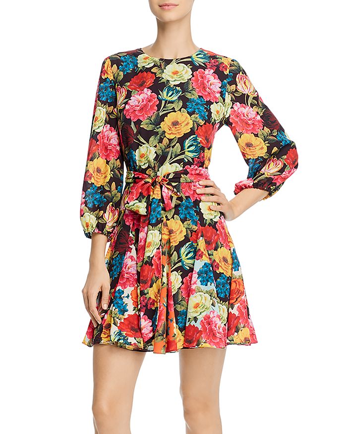 ALICE AND OLIVIA ALICE & OLIVIA MINA BELTED FLORAL PRINT FIT-AND-FLARE MINI DRESS,CC002P91538