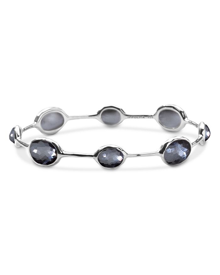 Ippolita Sterling Silver Rock Candy Hematite & Clear Quartz Doublet Bangle Bracelet In Gray/silver
