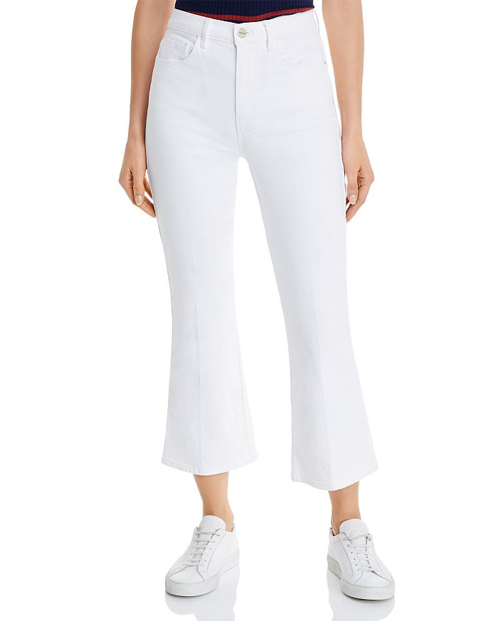 Frame Le Crop Mini Bootcut Metallic Snakeskin Print Jeans In Blanc