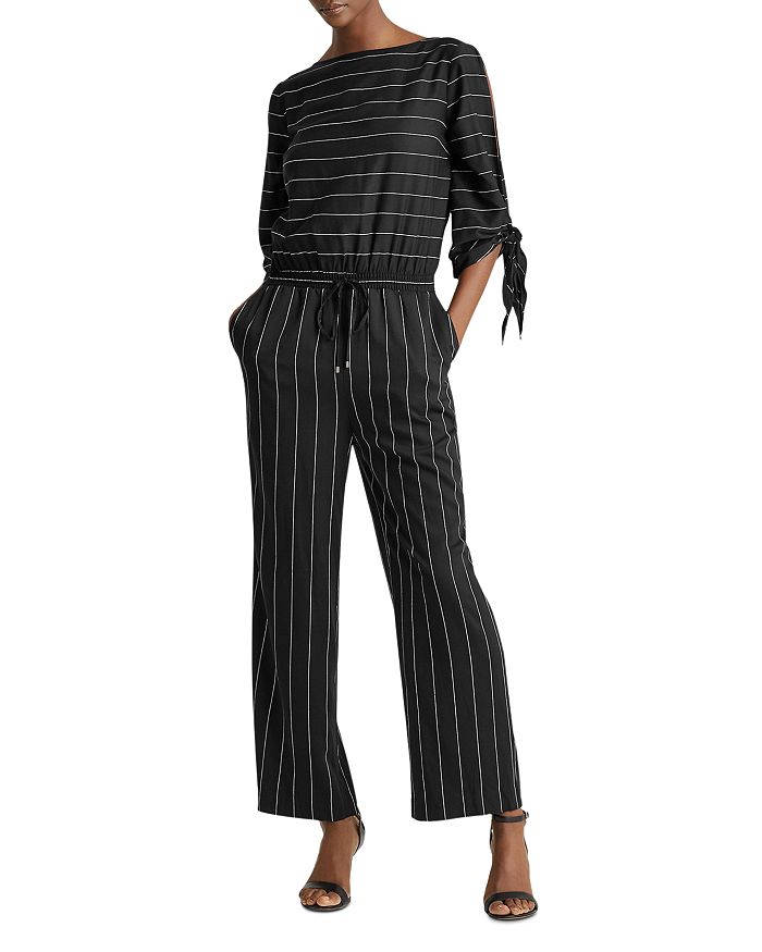 Ralph Lauren Lauren  Striped Jumpsuit In Polo Black/mascarpone Cream
