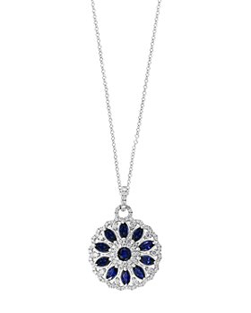 Bloomingdale's - Blue Sapphire & Diamond Floral Pendant Necklace in 14k White Gold - 100% Exclusive