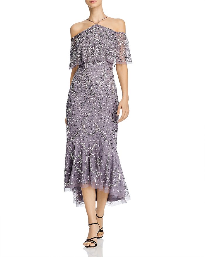 Aidan Mattox Embellished Cold-shoulder Flounce Dress - 100% Exclusive In Ice Violet