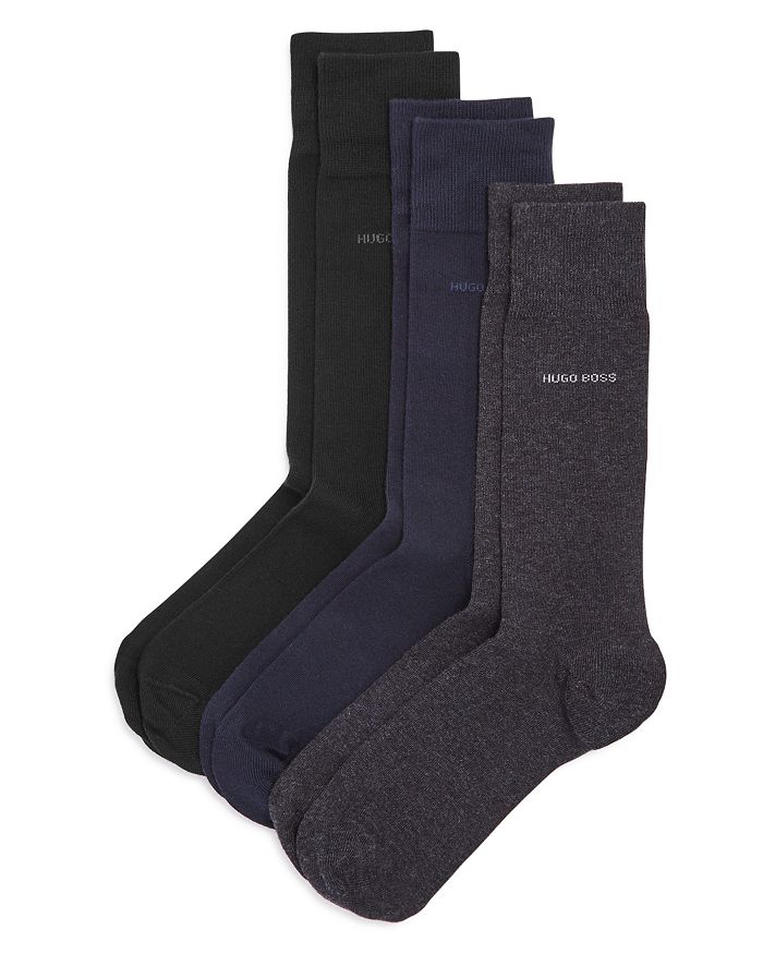 Shop Hugo Boss Unicolor Logo Socks - Pack Of 3 In Navy/gray/black
