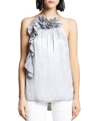 HALSTON Pleated-Ruffle Metallic Cascade Top | Bloomingdale's