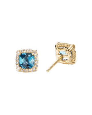 Petite Ch&acirc;telaine&reg; Pav&eacute; Bezel Stud Earrings in 18K Yellow Gold with Hampton Blue Topaz and Diamonds, 5mm