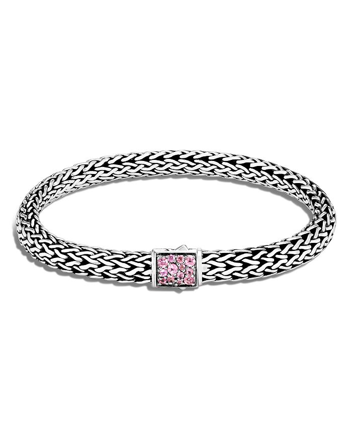Shop John Hardy Sterling Silver Classic Chain Black Sapphire & Pink Tourmaline Reversible Bracelet In Pink/silver