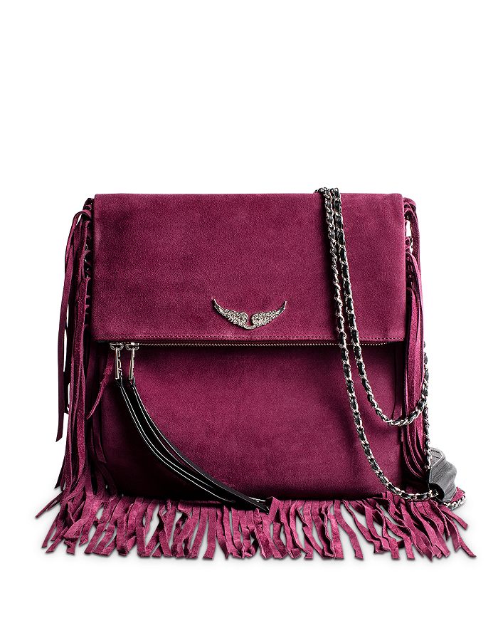 ZADIG & VOLTAIRE ROCKSON LARGE FRINGED SUEDE CLUTCH,WHAP2012F