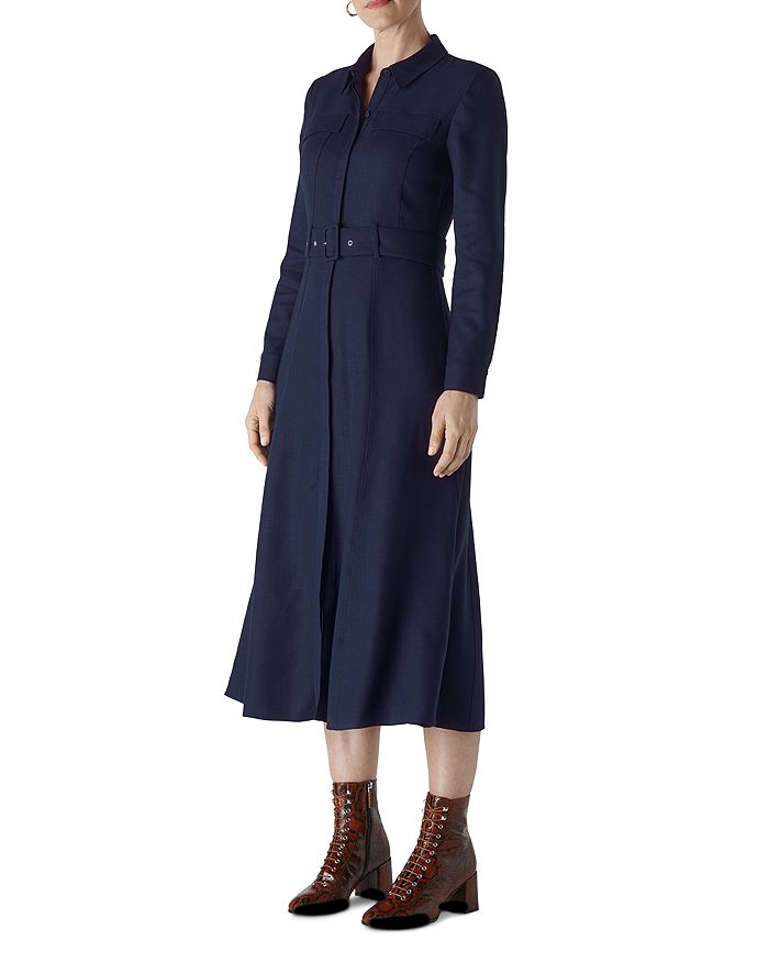 Whistles Belted Mid-calf Shirt Dress In Navy