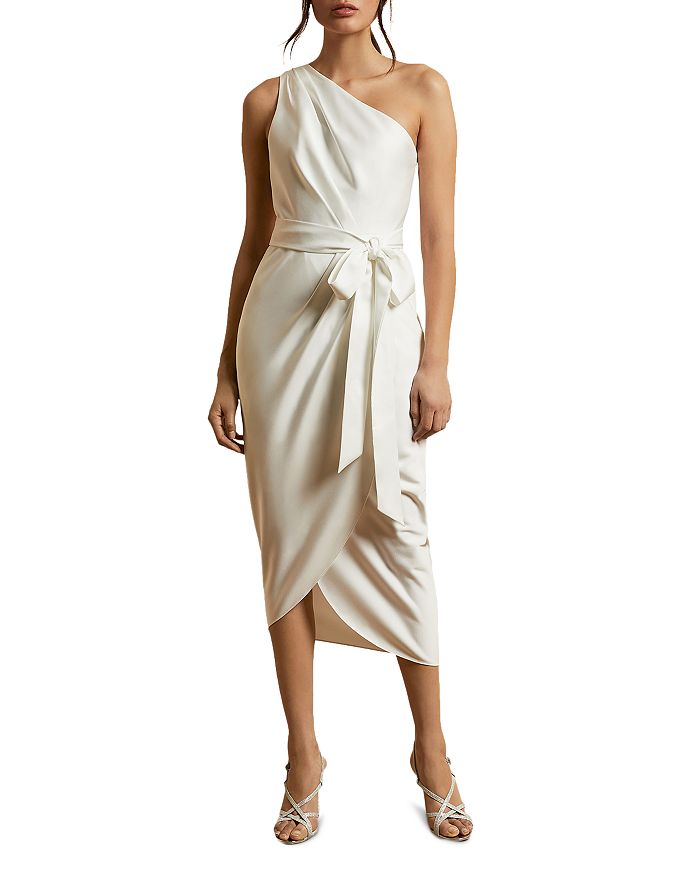 Ted Baker Gabie One-shoulder Draped Midi Dress In Ivory | ModeSens