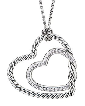David Yurman - Sterling Silver Continuance® Heart Necklace with Pavé Diamonds, 18"