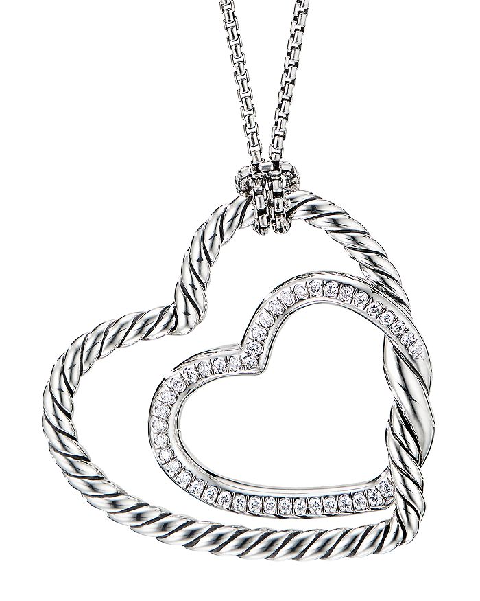 David Yurman - Sterling Silver Continuance&reg; Heart Necklace with Pav&eacute; Diamonds, 18"