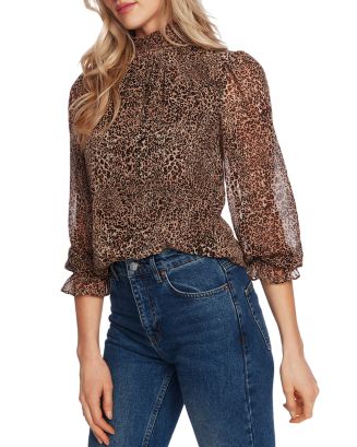 Willamette Smocked Leopard Ruffle Blouse