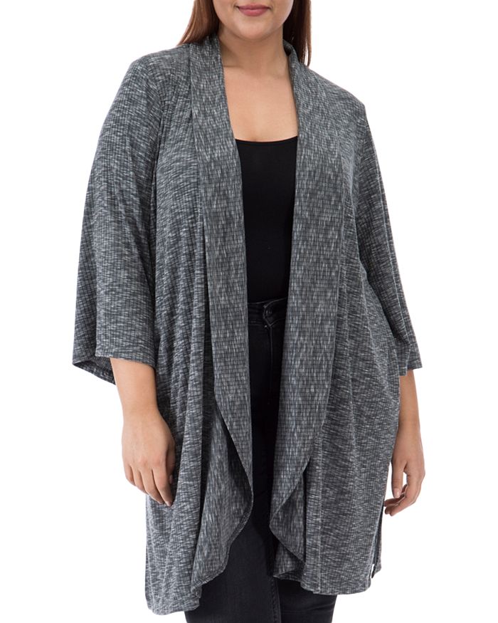 B COLLECTION BY BOBEAU CURVY B COLLECTION BY BOBEAU CURVY ELLEN WATERFALL RIBBED OPEN-FRONT CARDIGAN,XC0K03C