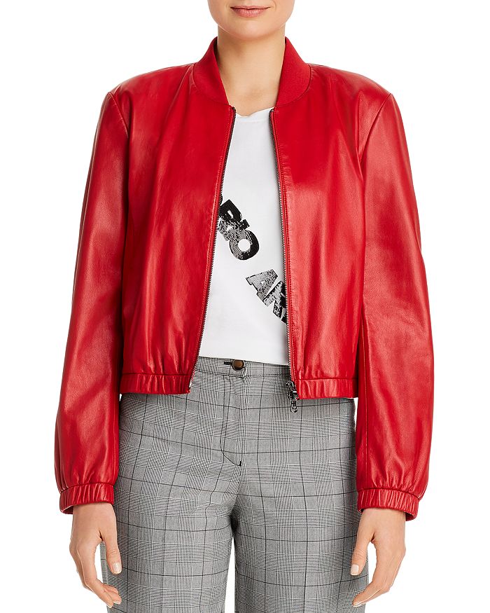 Armani Collezioni Emporio Armani Leather Bomber Jacket In Red