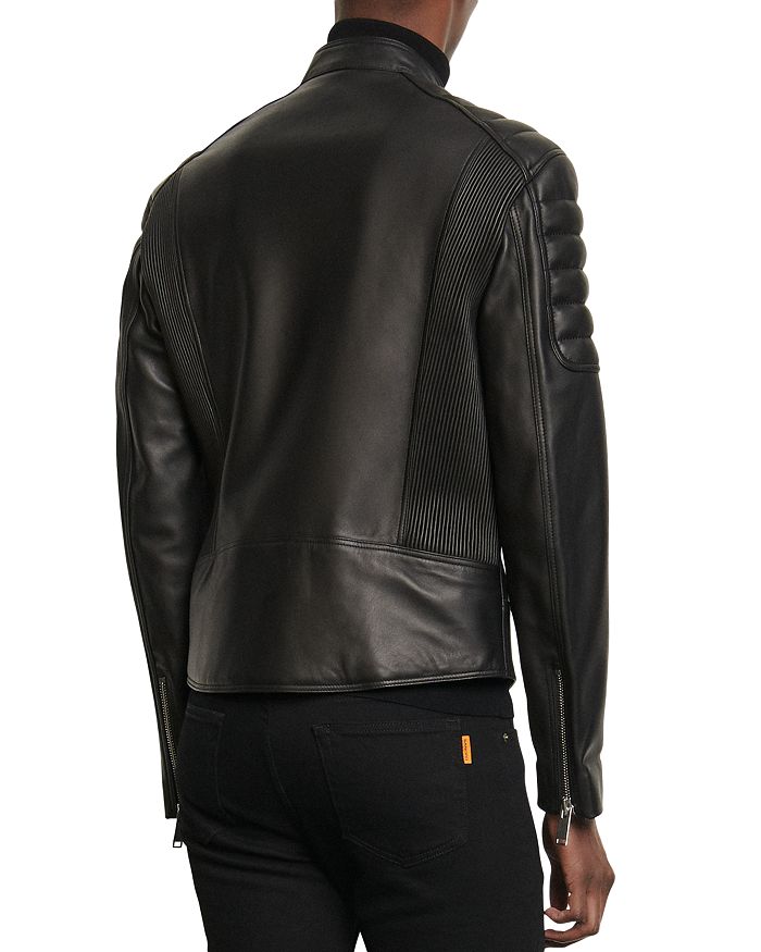 Shop Sandro Biker Leather Jacket In Black