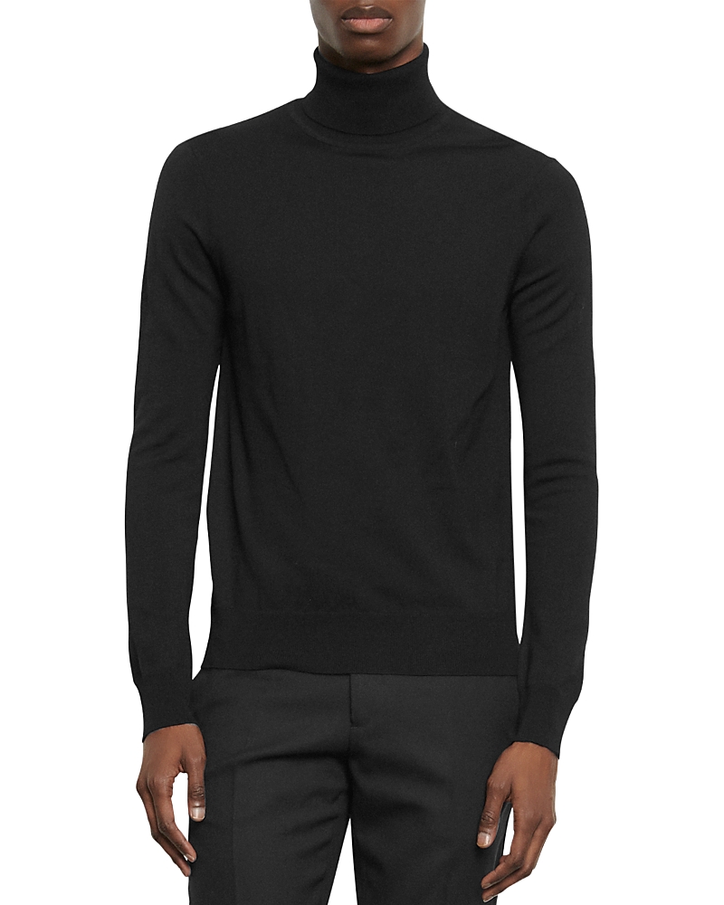 Sandro Mens Bleus Turtleneck Fine-knit Wool Jumper S In Black