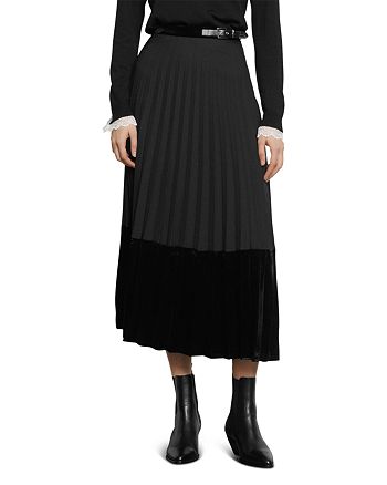 Sandro Velna Velvet Detail Pleated Skirt | Bloomingdale's