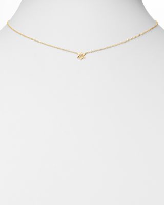 Midi Bitty 14K Yellow Gold & Diamond Star of David Necklace, 16"