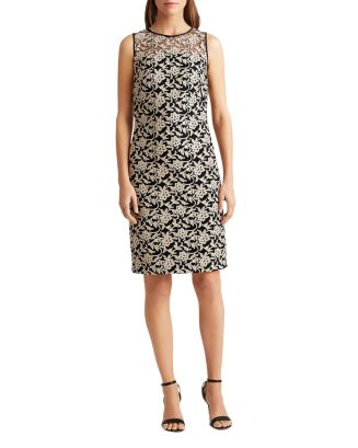 Ralph Lauren Metallic Floral Embroidered Cocktail Dress 