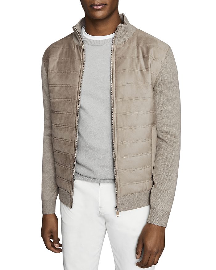 Reiss Bernardi Slim Fit Quilt Front Zip Cardigan In Gray