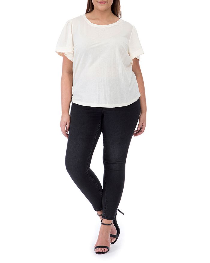 B Collection By Bobeau Curvy Ava Embroidered Stripe Top In Whisper White