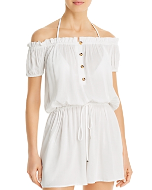 Kate spade new york Ruffled Off-The-Shoulder Romper Cover-Up