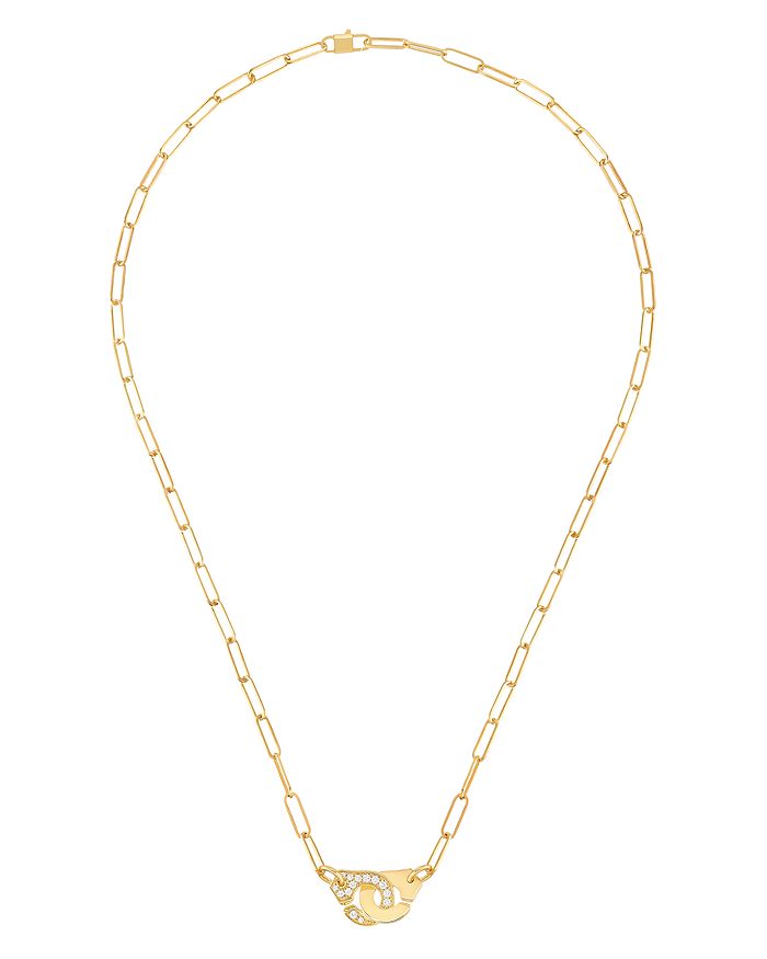 Shop Dinh Van 18k Yellow Gold Menottes Diamond Interlocking Link Necklace, 16.5 - 100% Exclusive In White/gold