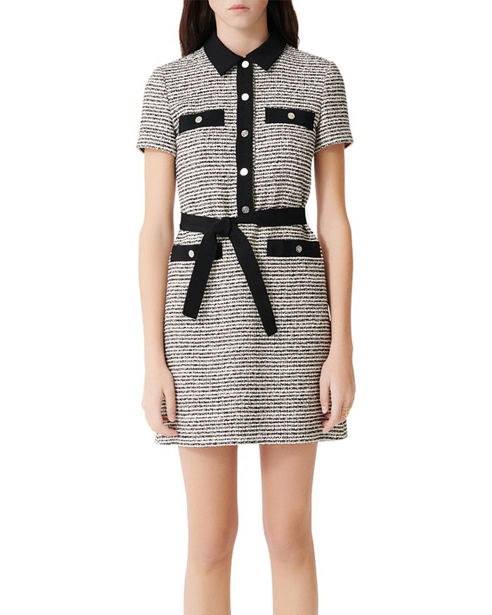 Womens Maje white Cotton-Blend Tweed Mini Dress