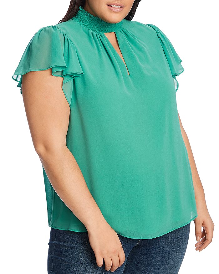 1.state Plus Smocked Flutter-sleeve Top In Fresh Grass