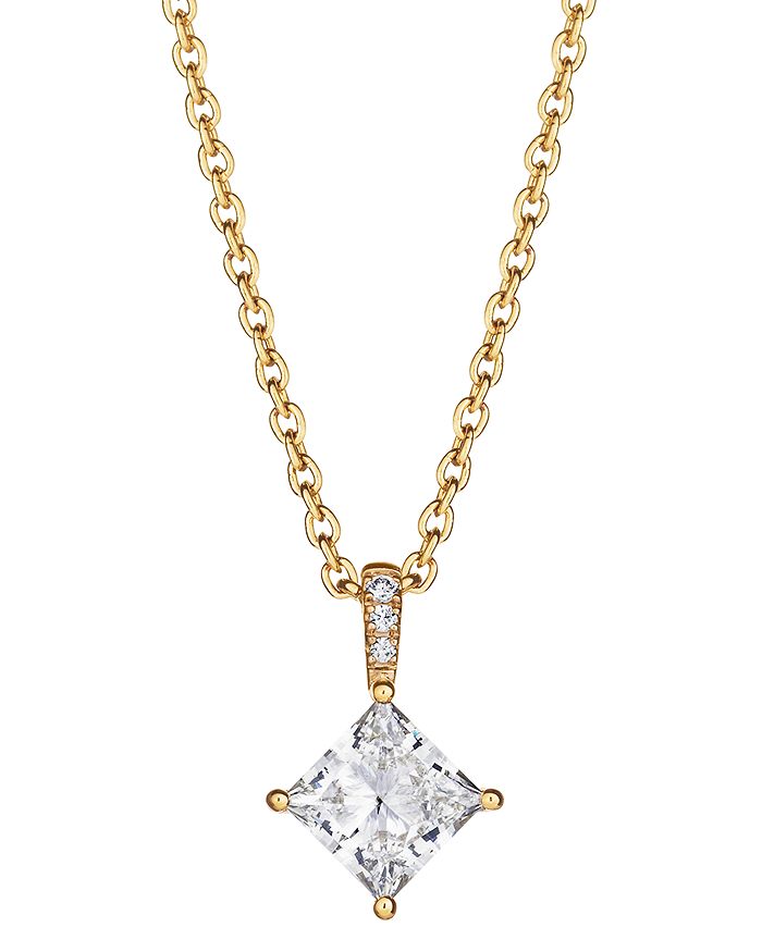 Lightbox Jewelry - Lightbox Basics™ Lab Grown Pav&eacute; Diamond Princess-Cut Pendant Necklace in 18K Gold-Plated Sterling Silver, 1.0 ct. t.w., 16"-18"