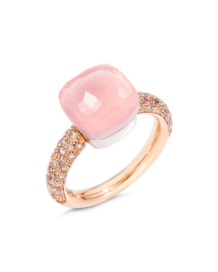 Shop Pomellato 18k White Gold & 18k Rose Gold Nudo Maxi Rose Quartz, Chalcedony & Brown Diamond Ring In Pink/rose Gold