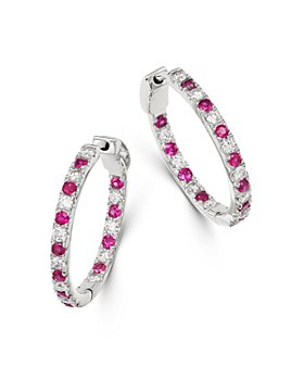 Bloomingdale's - Ruby & Diamond Inside Out Hoop Earrings in 14K White Gold - 100% Exclusive