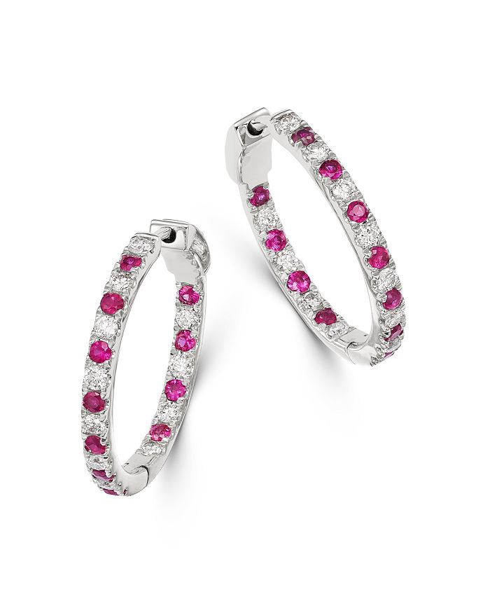 Bloomingdale's Ruby & Diamond Inside Out Hoop Earrings In 14k White Gold - 100% Exclusive In Red/white