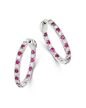 Bloomingdale's Ruby & Diamond Inside Out Hoop Earrings in 14K White Gold - 100% Exclusive