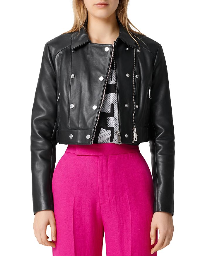 Maje cropped leather new arrivals jacket