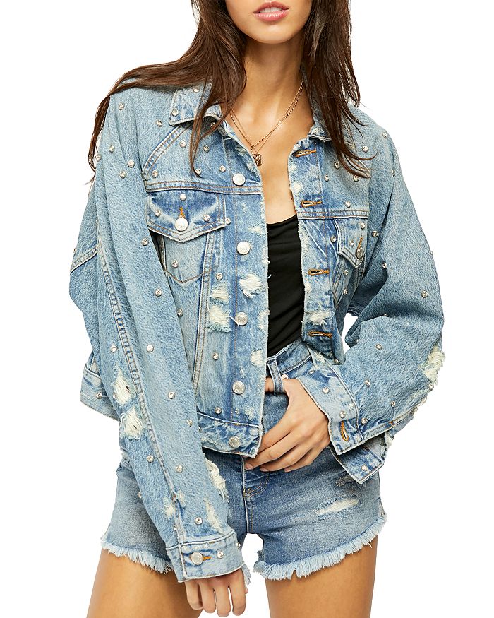 Free People Night after Night Denim Jacket in Indigo | Bloomingdale's