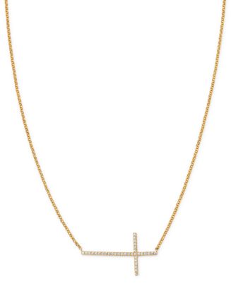 Bloomingdale's Diamond East West Cross Pendant Necklace in 14K Yellow ...