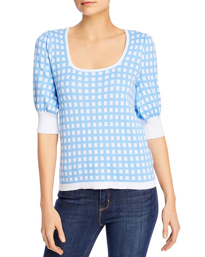 Design History Checkered Short-sleeve Sweater In Purist Blue/white