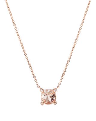 Ch&acirc;telaine&reg; Pendant Necklace with Morganite and Diamonds in 18K Rose Gold, 16"-18"